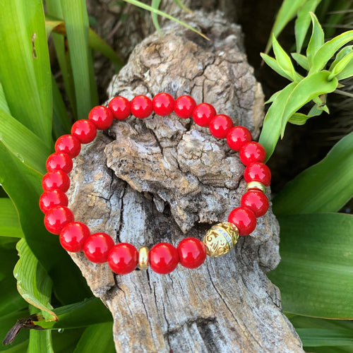 Bracelet corail rouge or 14K et zircon, ensemble de bracelets assortis mère et fille