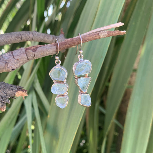 Raw aquamarine earrings on silver