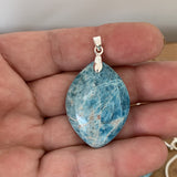 Collier pendentif apatite, Pendentif en argent apatite bleue océan