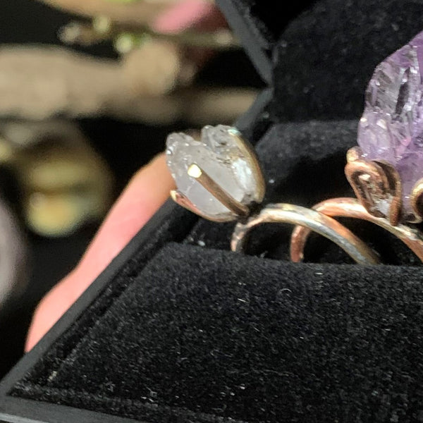 Rough stone ring, clear amethyst, unique model