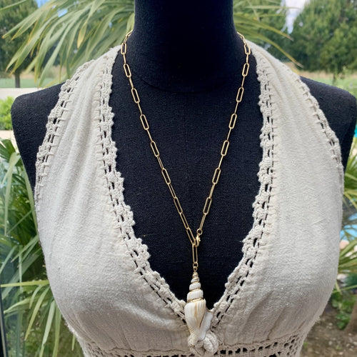 collier coquillage, sautoir Y avec triton, un bijoux boho d'été