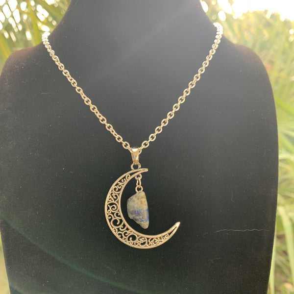 Collier Pentacle ou Demi-Lune avec Lapis Lazuli, cadeau Ado