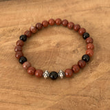 Bracelet en jaspe rouge et tourmaline noire, bracelet homme