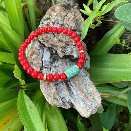 Bracelet en jaspe rouge naturel et hématite magnétique, fait main, "le protecteur", cadeau pour lui