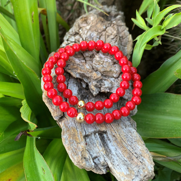 Bracelet pierre naturelle oeil du tigre rose 6mm, avec corail