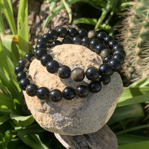 Bracelet obsidienne dorée "la pierre de l'équilibre yin yang"