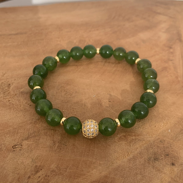 Bracelet jade vert naturel, bracelet luxe finition or 18K