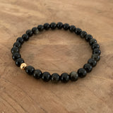 Natural black obsidian bracelet, gold plated, women's bracelet