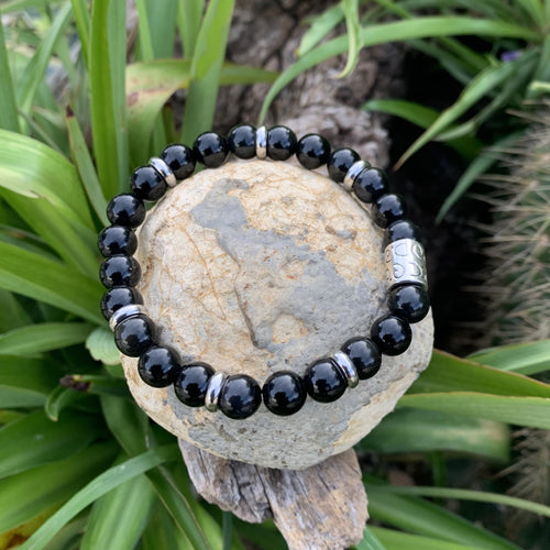 Bracelet obsidienne noire, bracelet homme "la pierre sacrée"