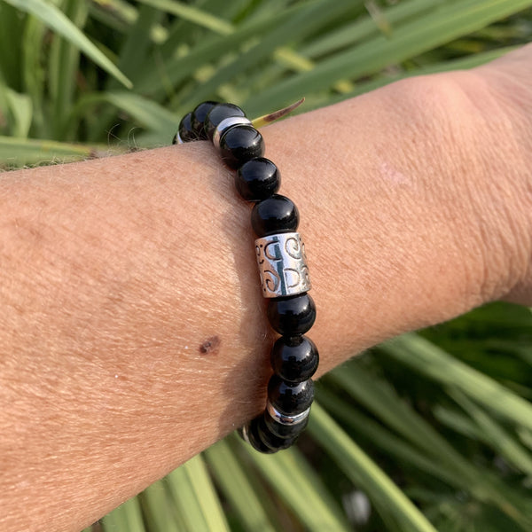 Bracelet obsidienne noire, bracelet homme "la pierre sacrée"
