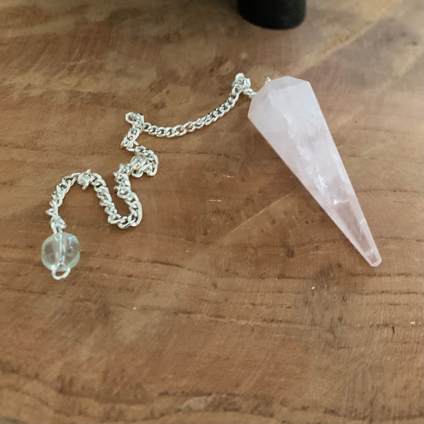 Pendule en quartz rose, pendule divinatoire, pendule à 6 facettes, cristal