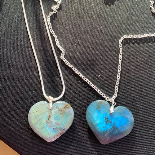 Labradorite heart pendant in exceptional quality silver