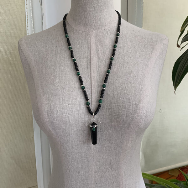 Collier Tourmaline noire et Malachite, un collier unique fait main