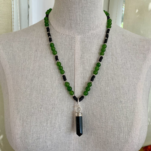 Collier tourmaline noire et jade vert, fait main, collier en pierre, Collier bohème