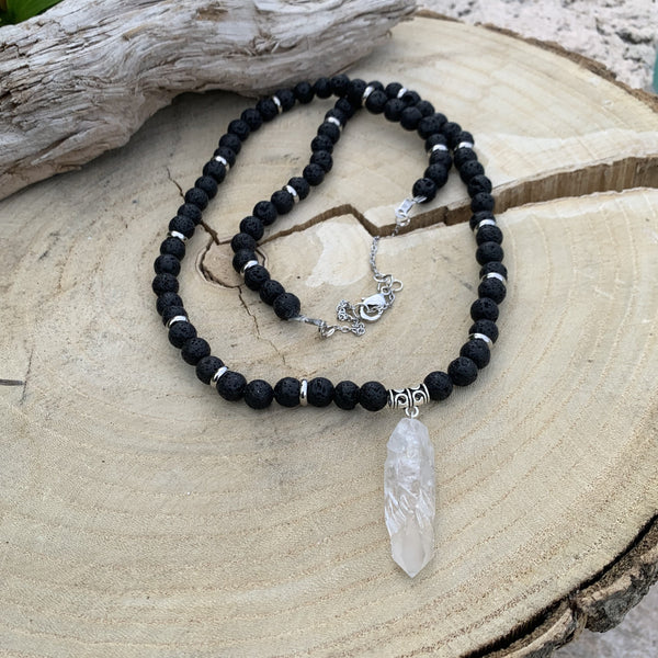 Collier quartz lémurien naturel fait main, Bijou bohème