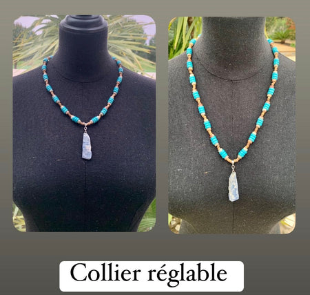 Collier Y turquoise, Long collier Boho Fait main en France