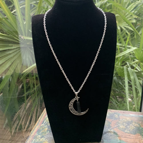 Collier Lune Tourmaline Noire, collier gothique, bijou protecteur