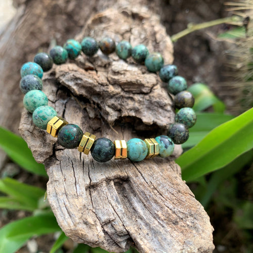 Bracelet jaspe africain, bracelet turquoise africaine, bracelet homme, "la pierre de l'évolution"