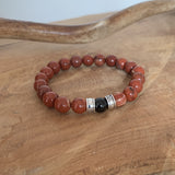 Bracelet en jaspe rouge et tourmaline noire, bracelet homme