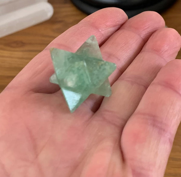 Merkaba en fluorite verte, étoile de la géométrie sacrée, Star Tetrahedron