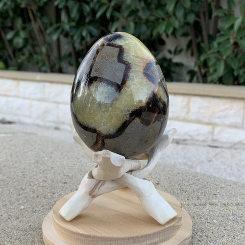 Support, trépied en bois pour sphère, boule de cristal, œuf en pierre et abalone