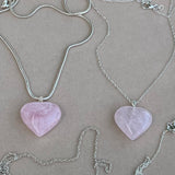 Pendentif cœur quartz rose naturel en argent sterling, coeur en quartz rose