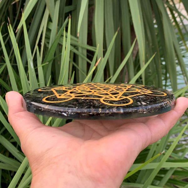 Energizing tray orgonite black obsidian engraved metatron