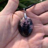 Natural rhodonite pendant, men's jewelry, stone of emotions