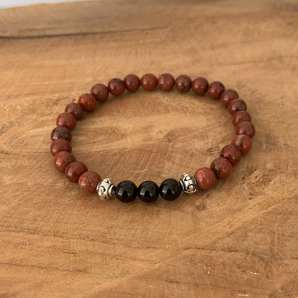 Bracelet en jaspe rouge et tourmaline noire, bracelet homme