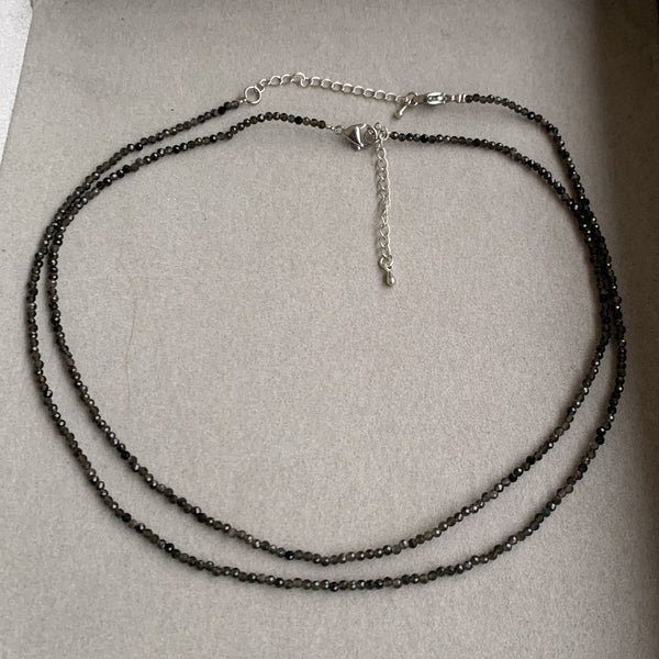 collier obsidienne en perles facettées, ras de cou pour femmes et hommes