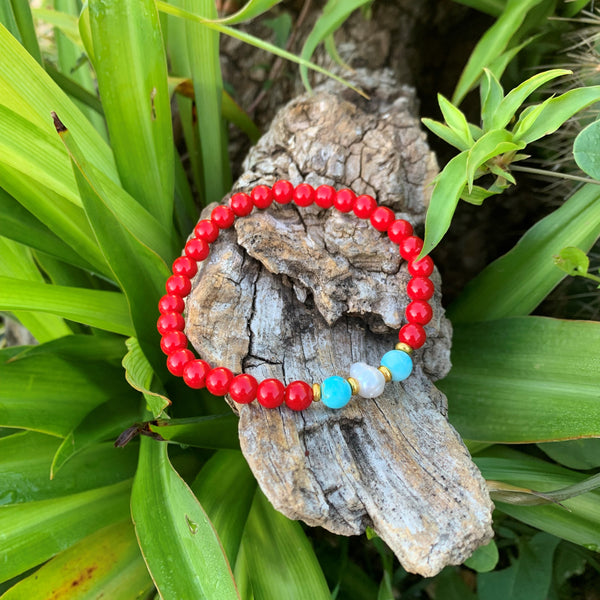 Bracelet en corail et turquoise, bracelet minimaliste