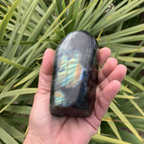 Purple polished labradorite, atypical clear stone