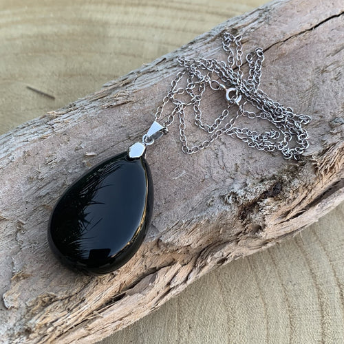 Black obsidian pendant "The powerful protection", heart and drop