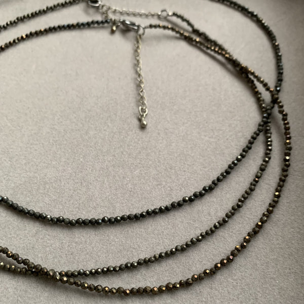 collier pyrite en perles facettées, ras de cou pour femmes et hommes