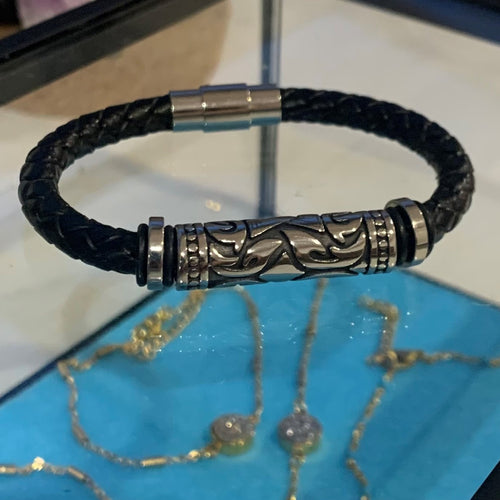 Black leather bracelet, natural leather, men's bracelet