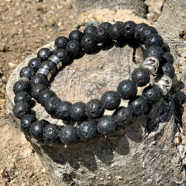 Bracelet lave noire "la pierre volcanique", bracelet homme