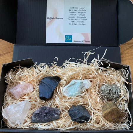 Coffret shungite "le neutralisateur d'ondes" 7 pierres de shungite naturelle, cadeau Noël