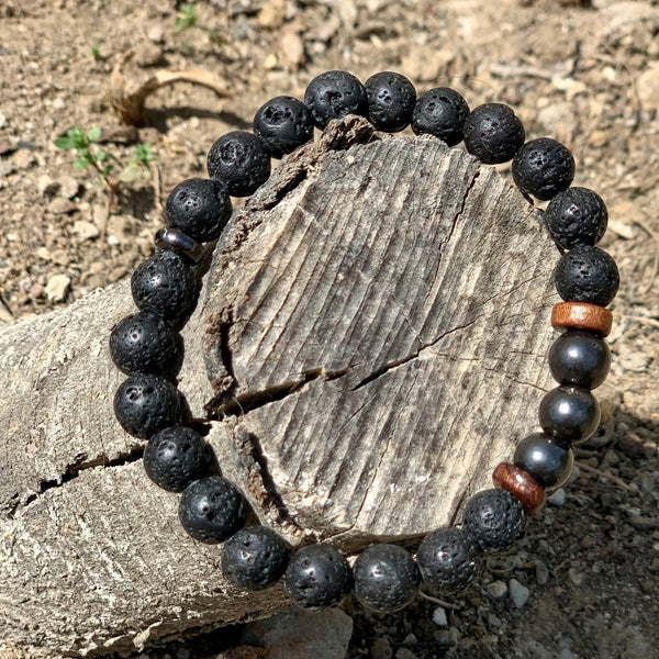 Bracelet lave noire "la pierre volcanique", bracelet homme