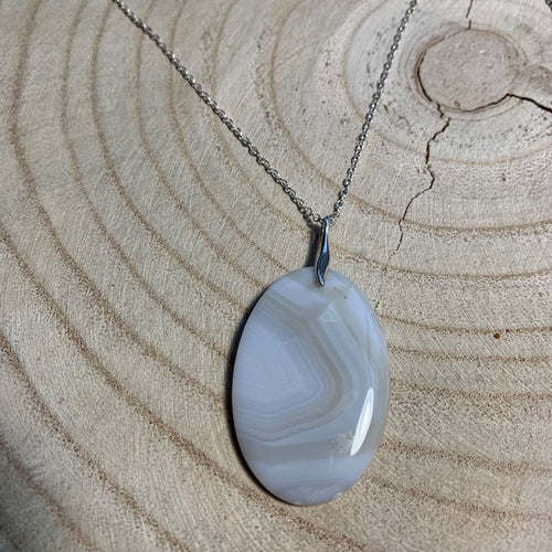 925 silver natural white agate pendant